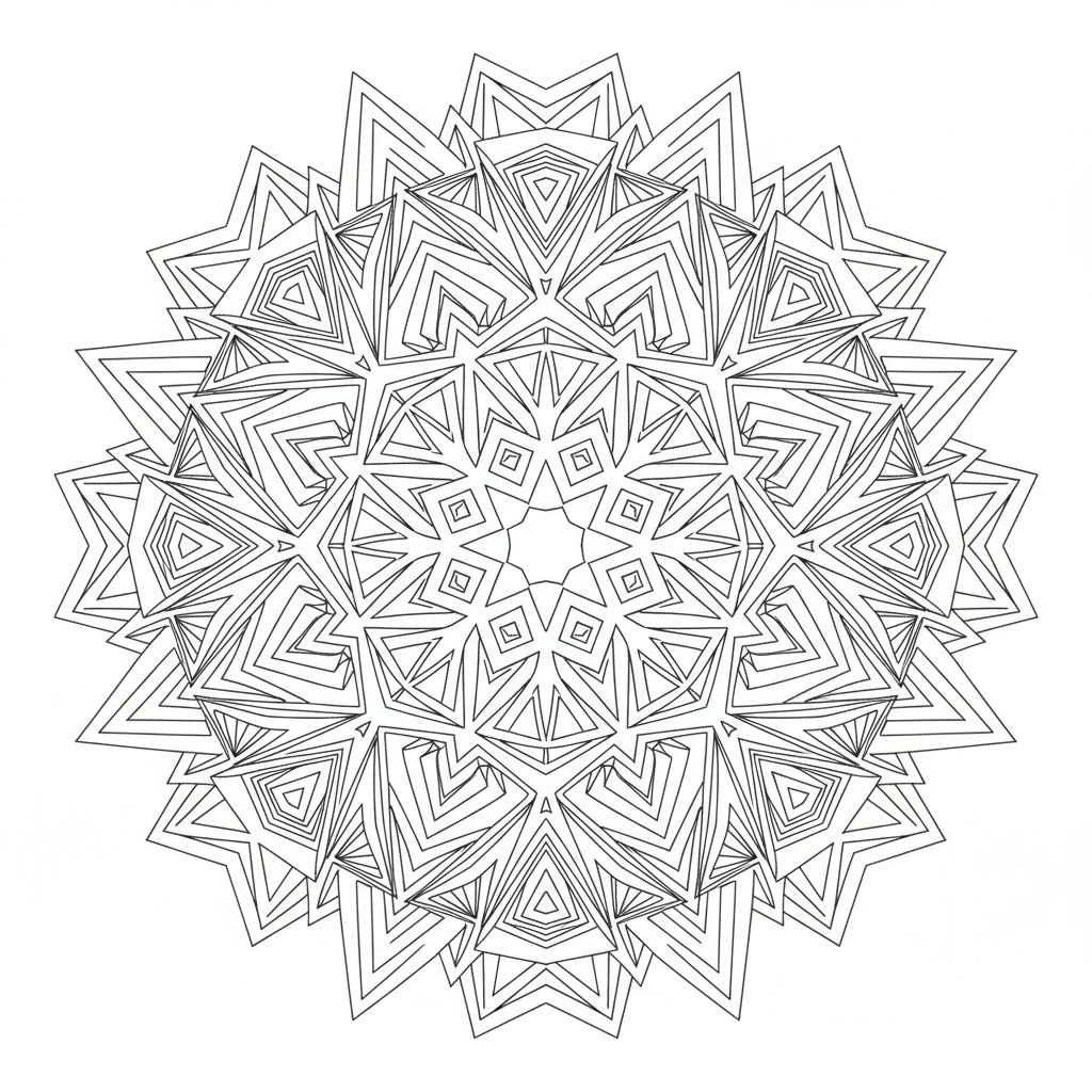 adult featuring symmetrical kaleidoscope inspired coloring page