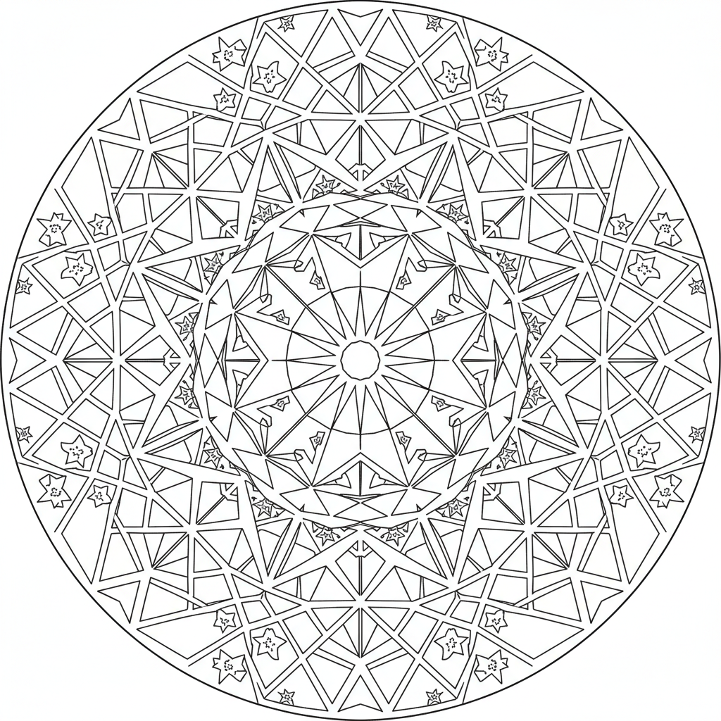 adult featuring symmetrical repeating geometric coloring page