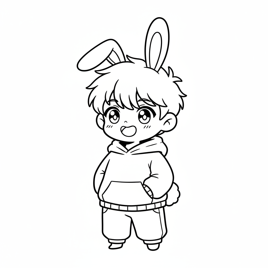 anime boy character with long coloring page