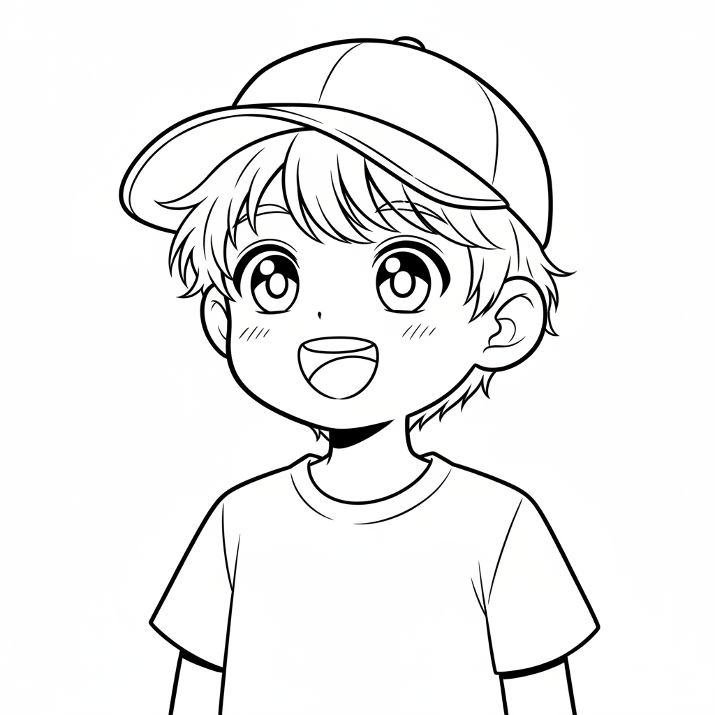 anime boy wearing simple baseball coloring page