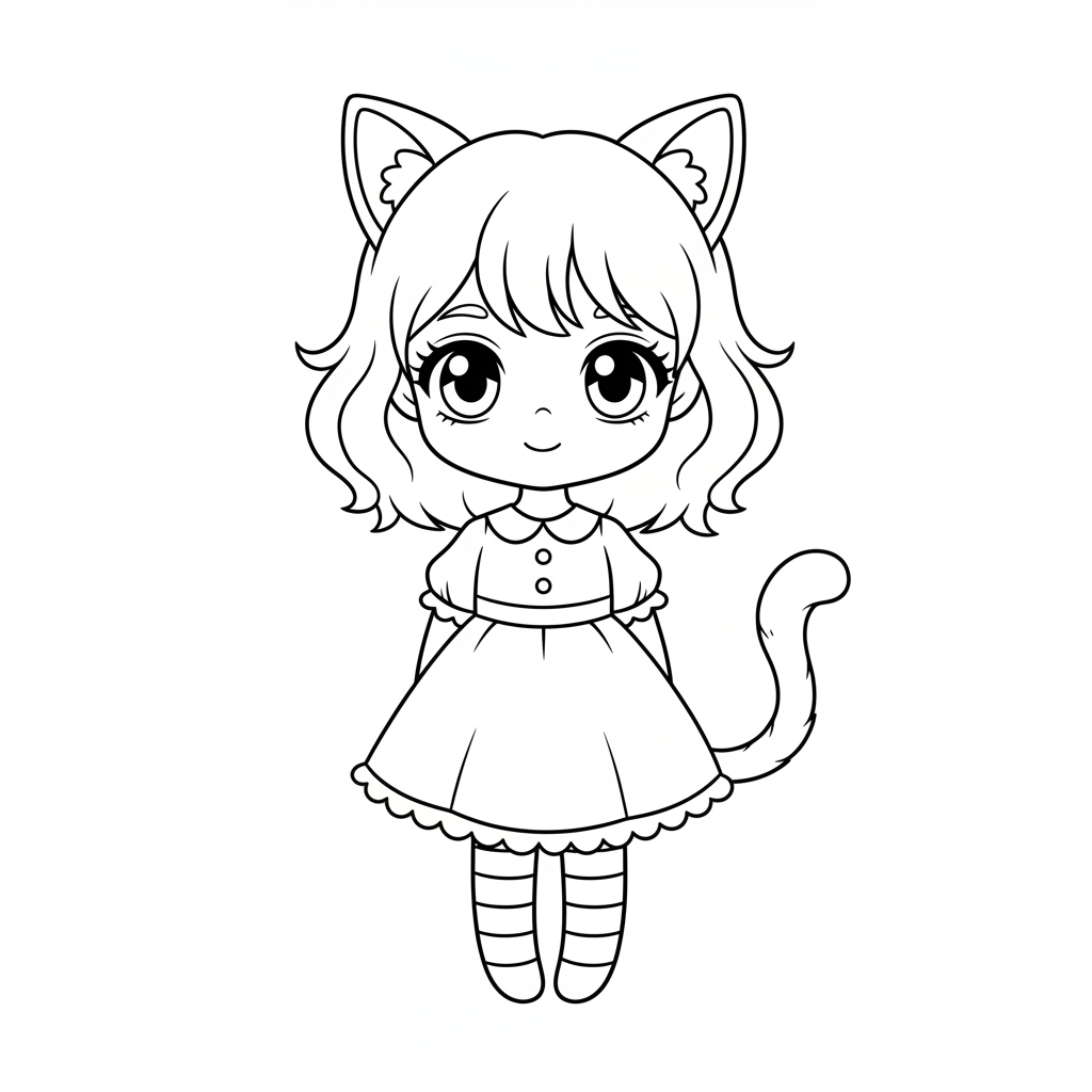 anime girl character with cat coloring page