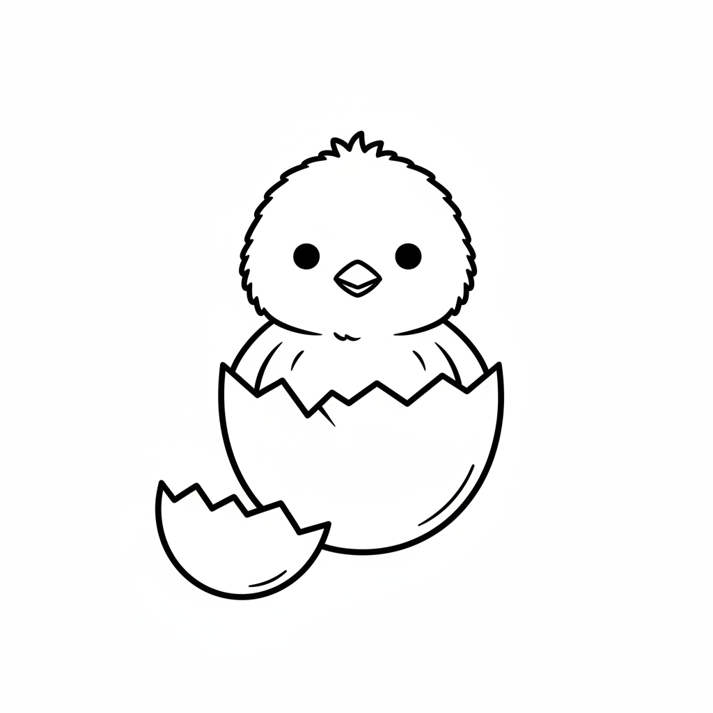 baby chick emerging from cracked coloring page