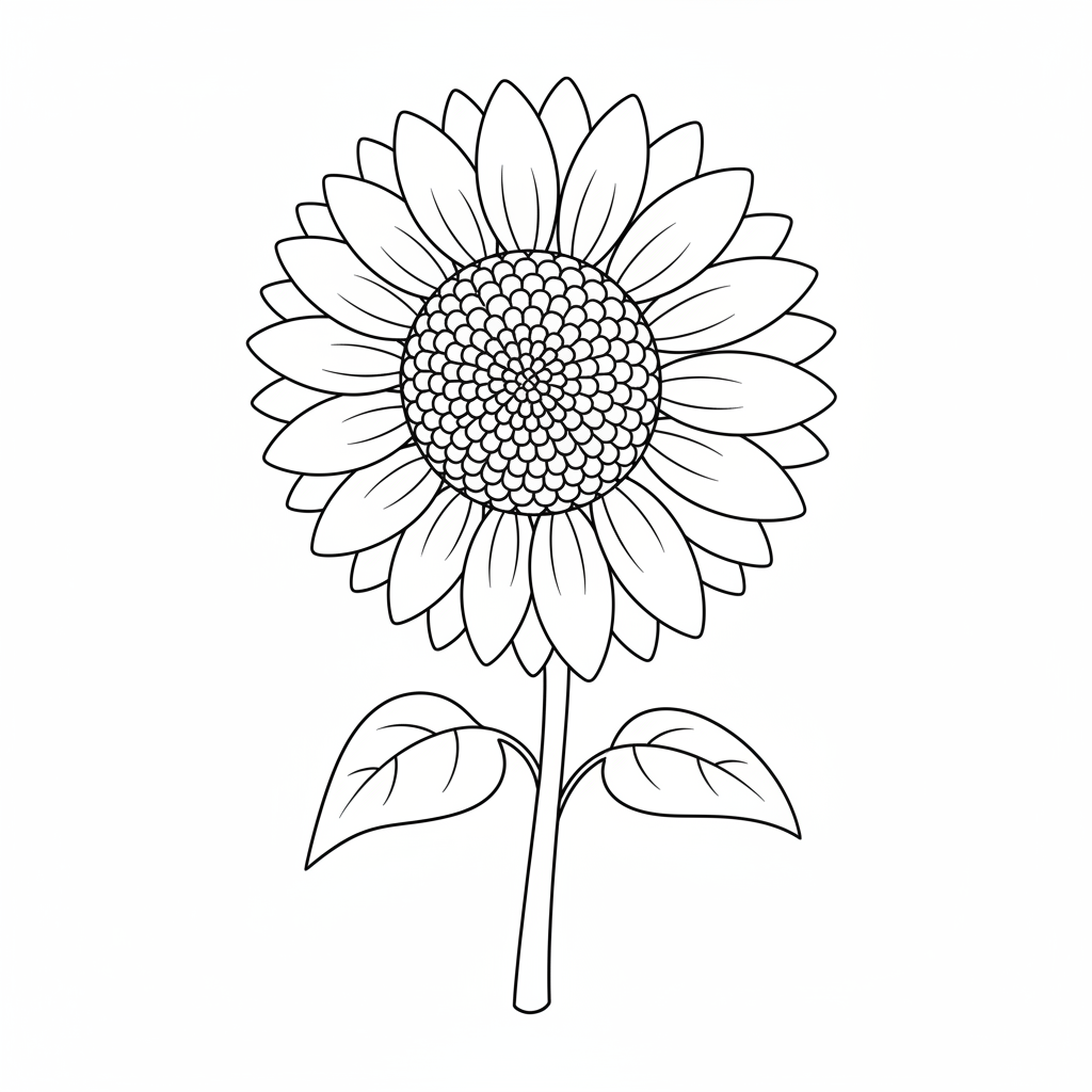 beautiful sunflower with large wide coloring page