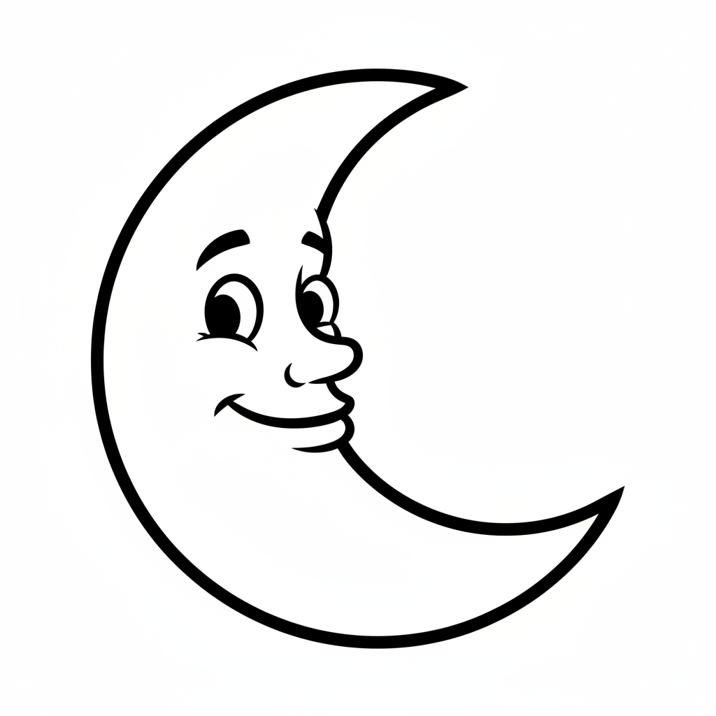 cartoon crescent moon with simple coloring page