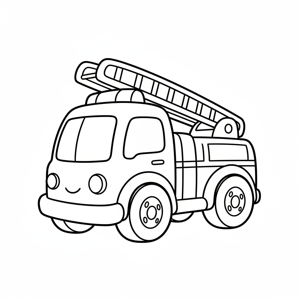 cartoon fire truck with edges coloring page
