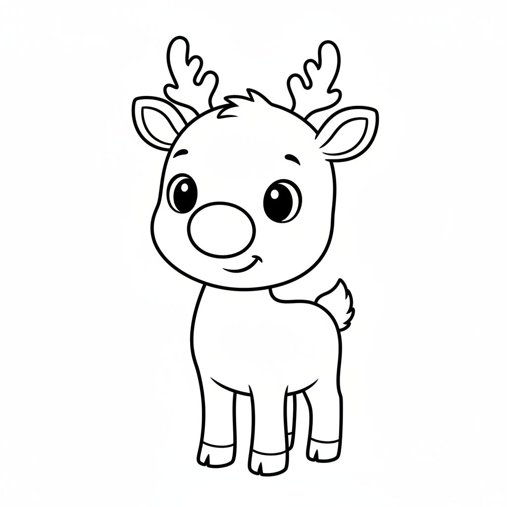 cartoon reindeer standing in simple coloring page