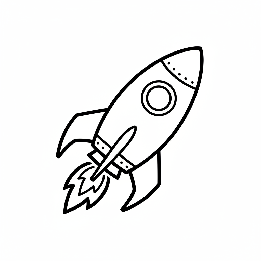 cartoon rocket ship shown in coloring page