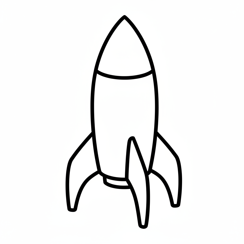 cartoon rocket ship with pointed coloring page