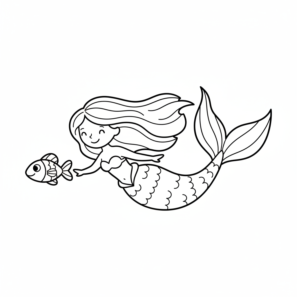 cheerful mermaid swimming gracefully with coloring page