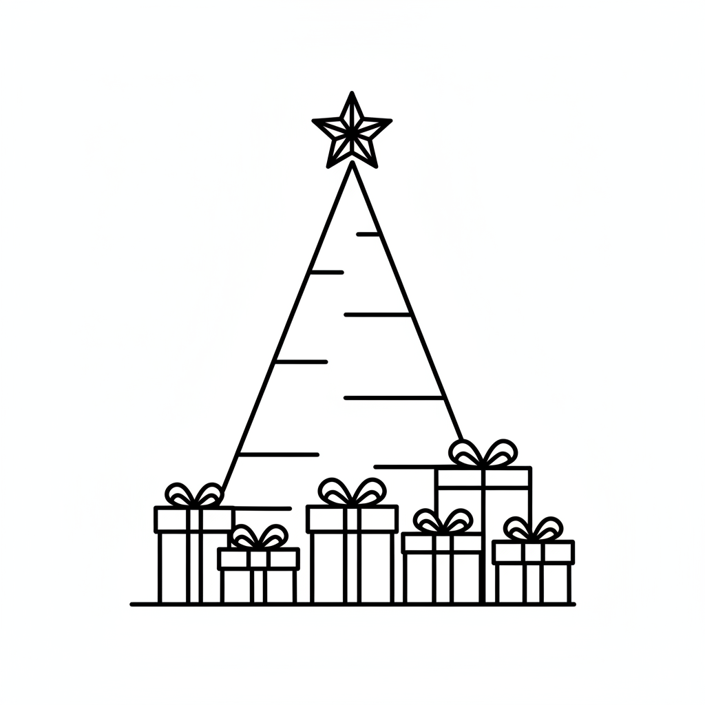 christmas tree with star on coloring page