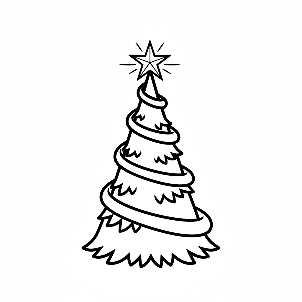 christmas tree with star on coloring page