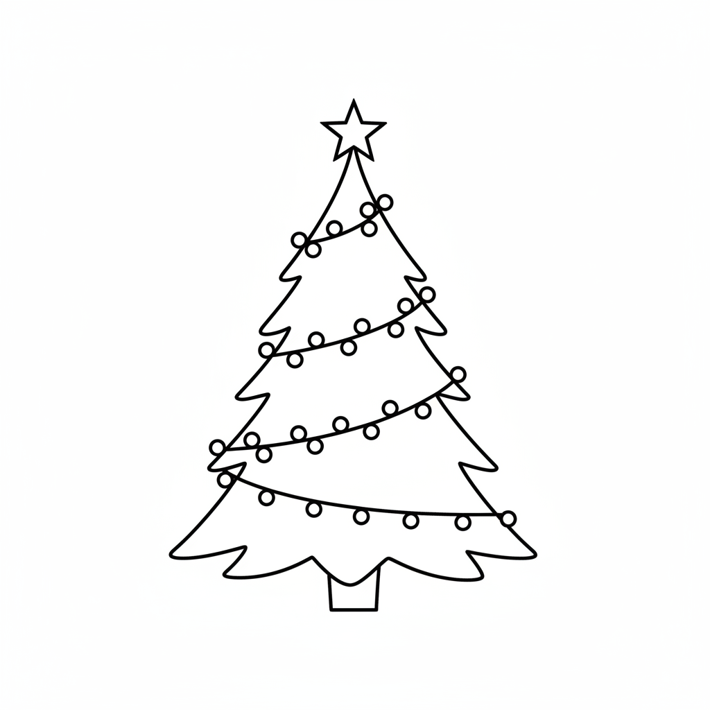 christmas tree with star on coloring page