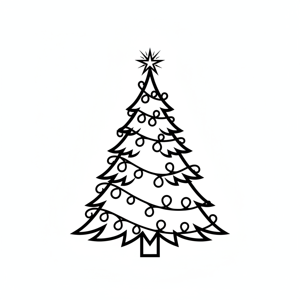 christmas tree with star on coloring page