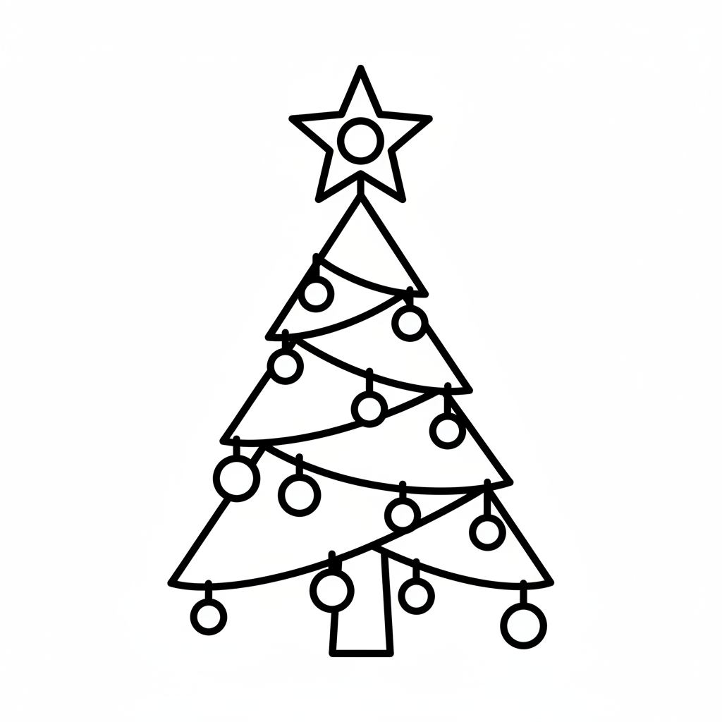 christmas tree with star on coloring page