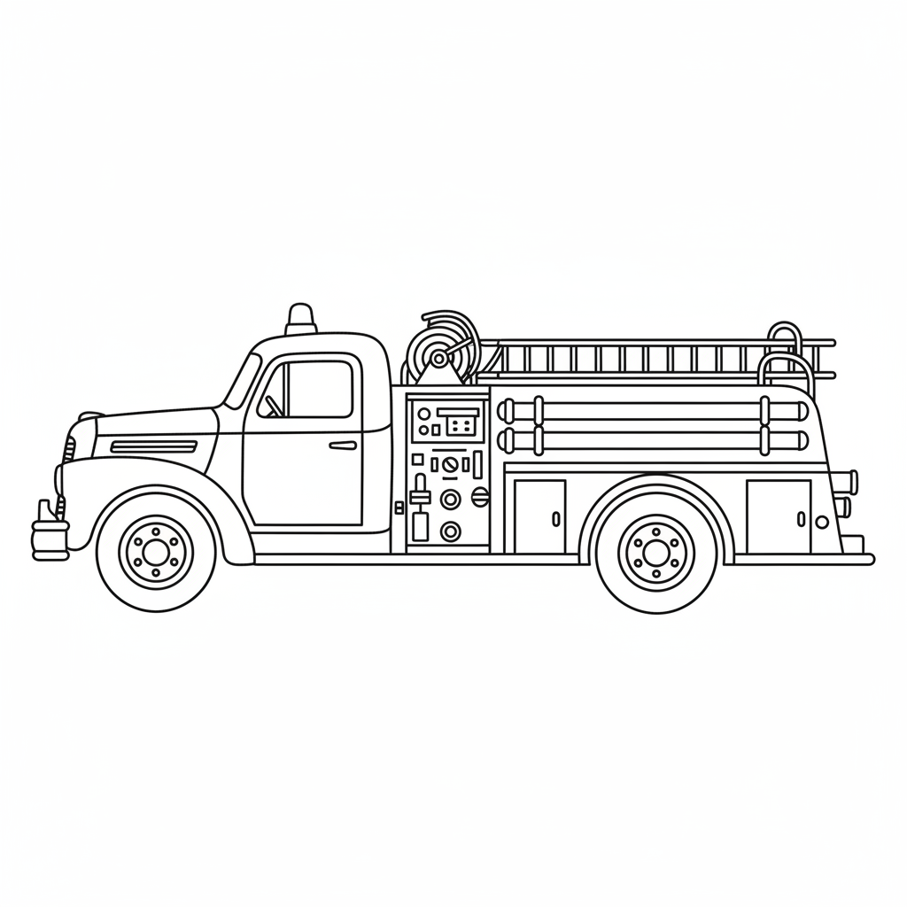 classic fire truck in side coloring page