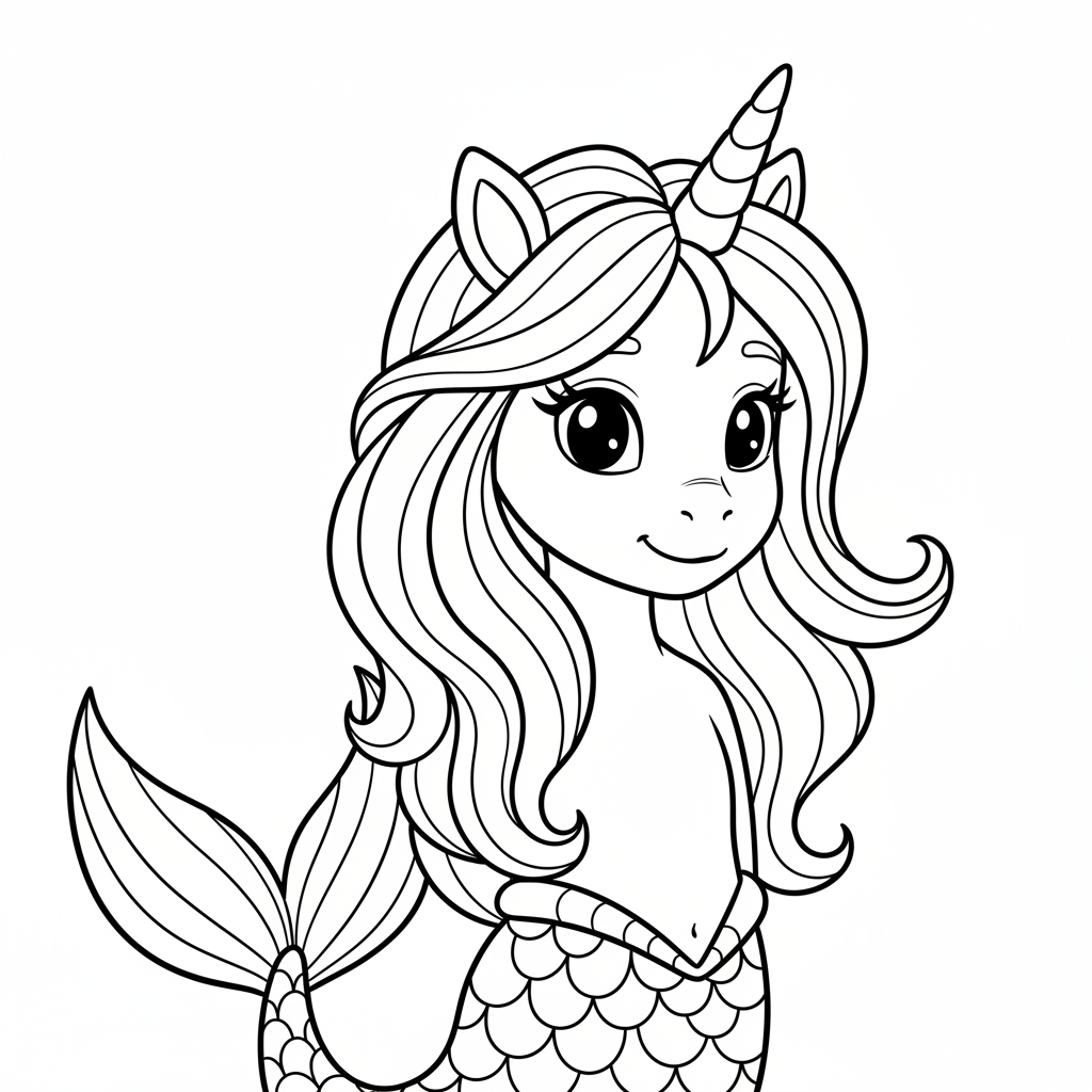close up portrait of unicorn coloring page