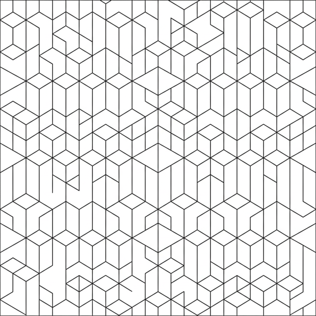 complex repeating geometric tessellation pattern coloring page