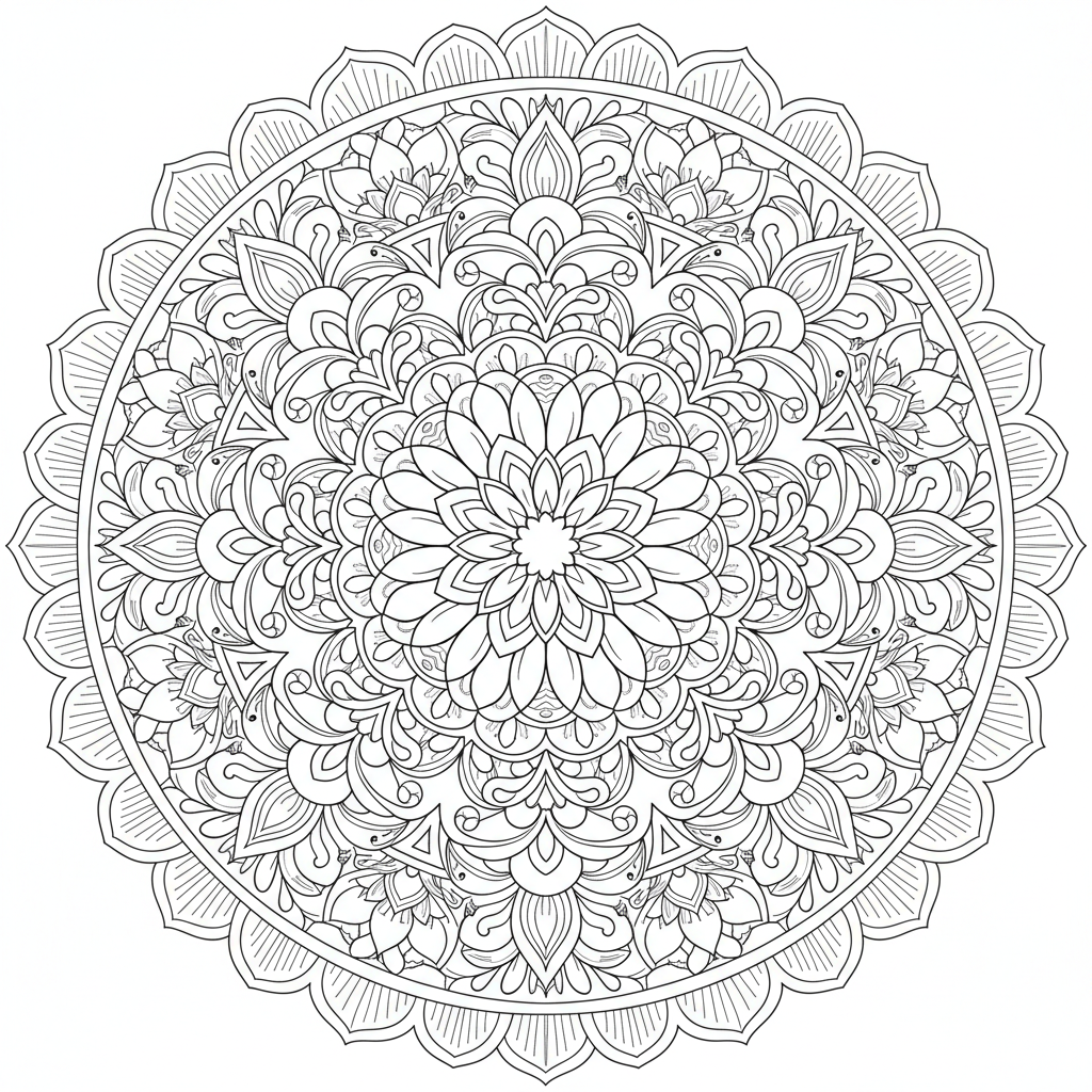 complex symmetrical floral mandala is coloring page