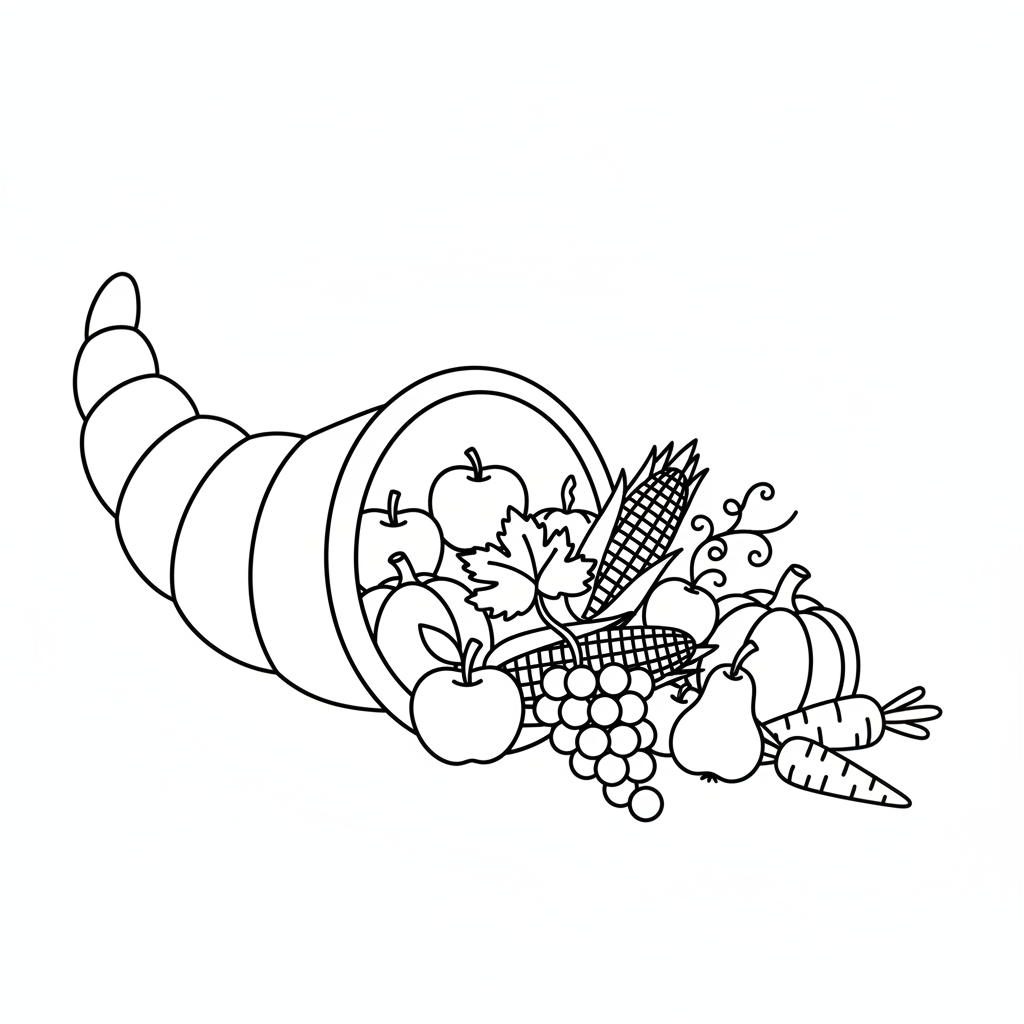 cornucopia horn of plenty spilling coloring page