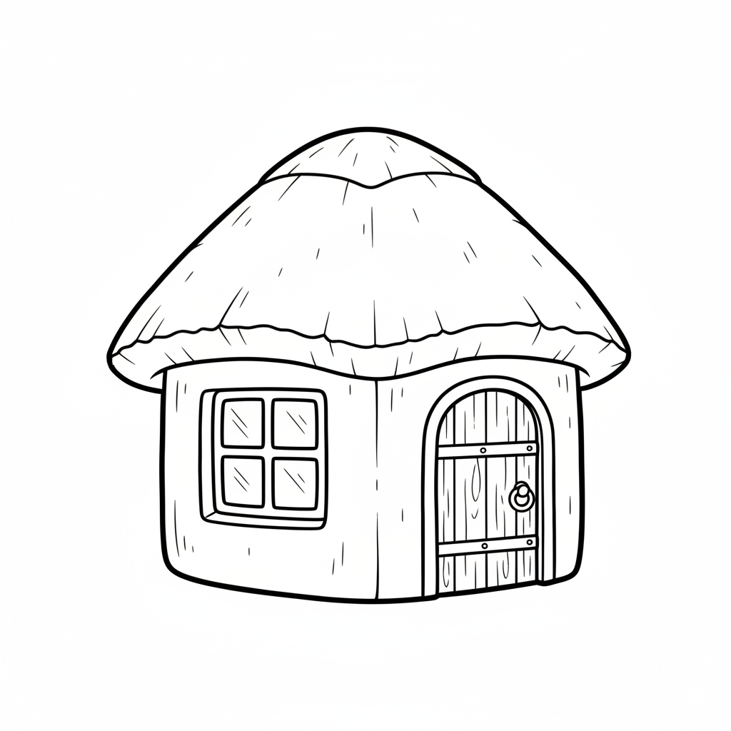 cozy cottage with thatched roof coloring page