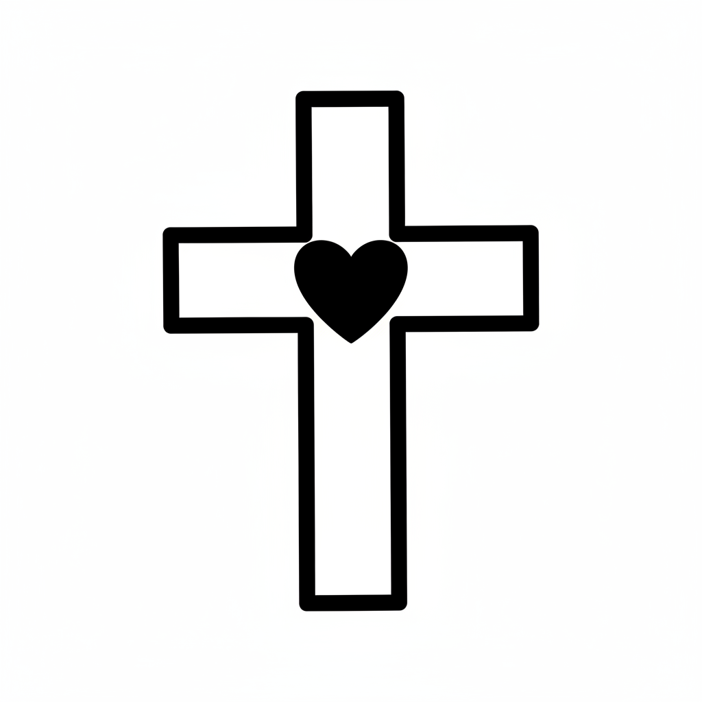 cross with simple solid heart coloring page