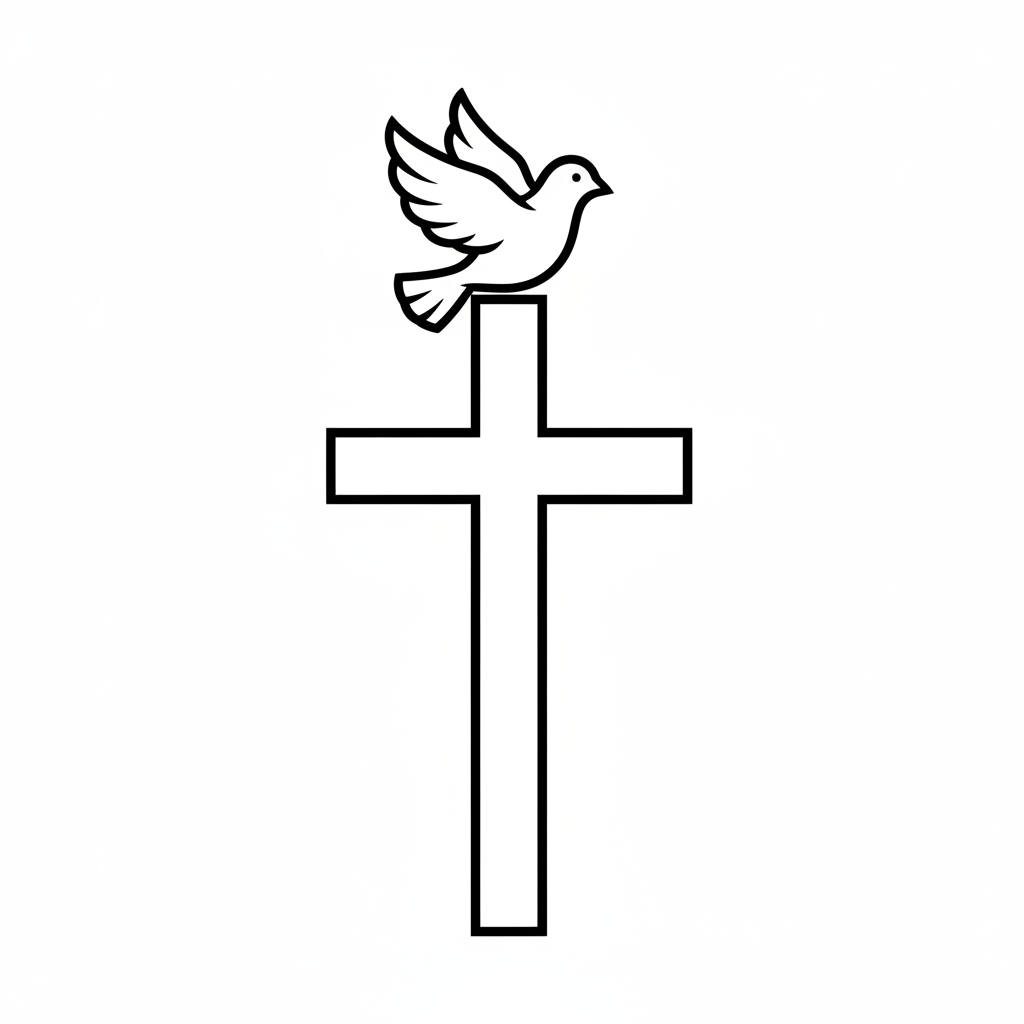 cross with simple stylized dove coloring page