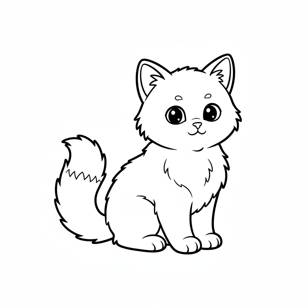 curious kitten sitting upright with coloring page