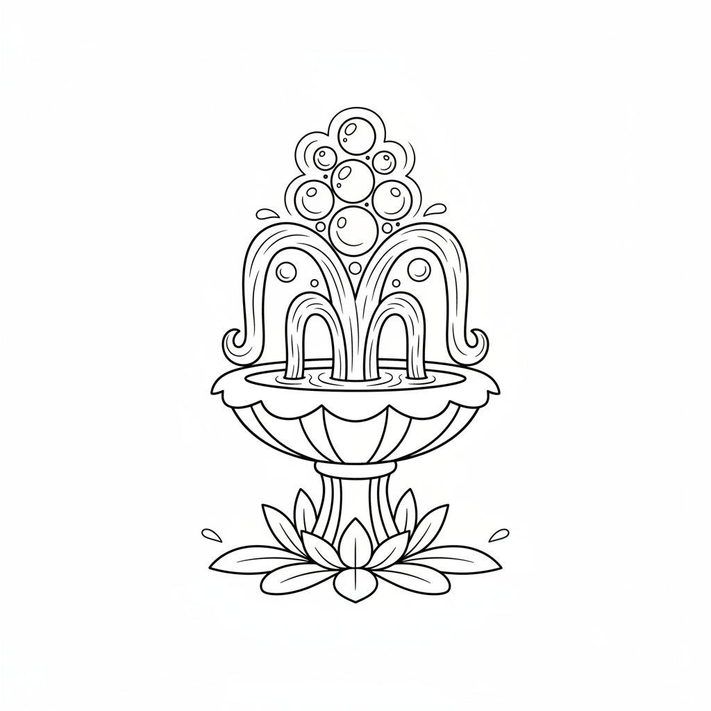 decorative fountain with magical water coloring page