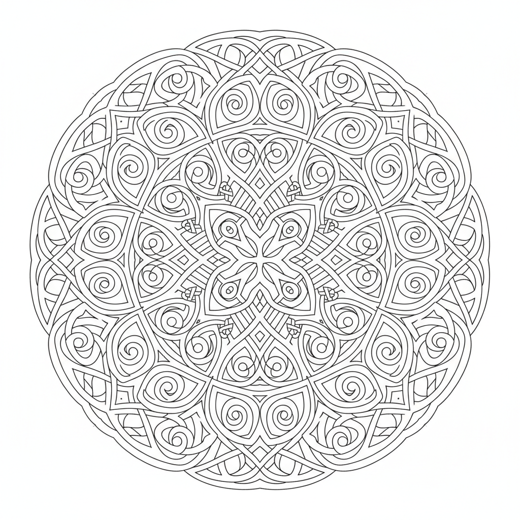 detailed celtic knotwork mandala features coloring page