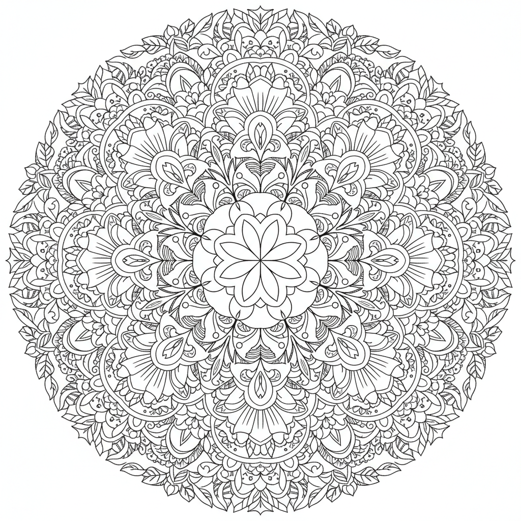 detailed floral mandala adult mandala coloring page