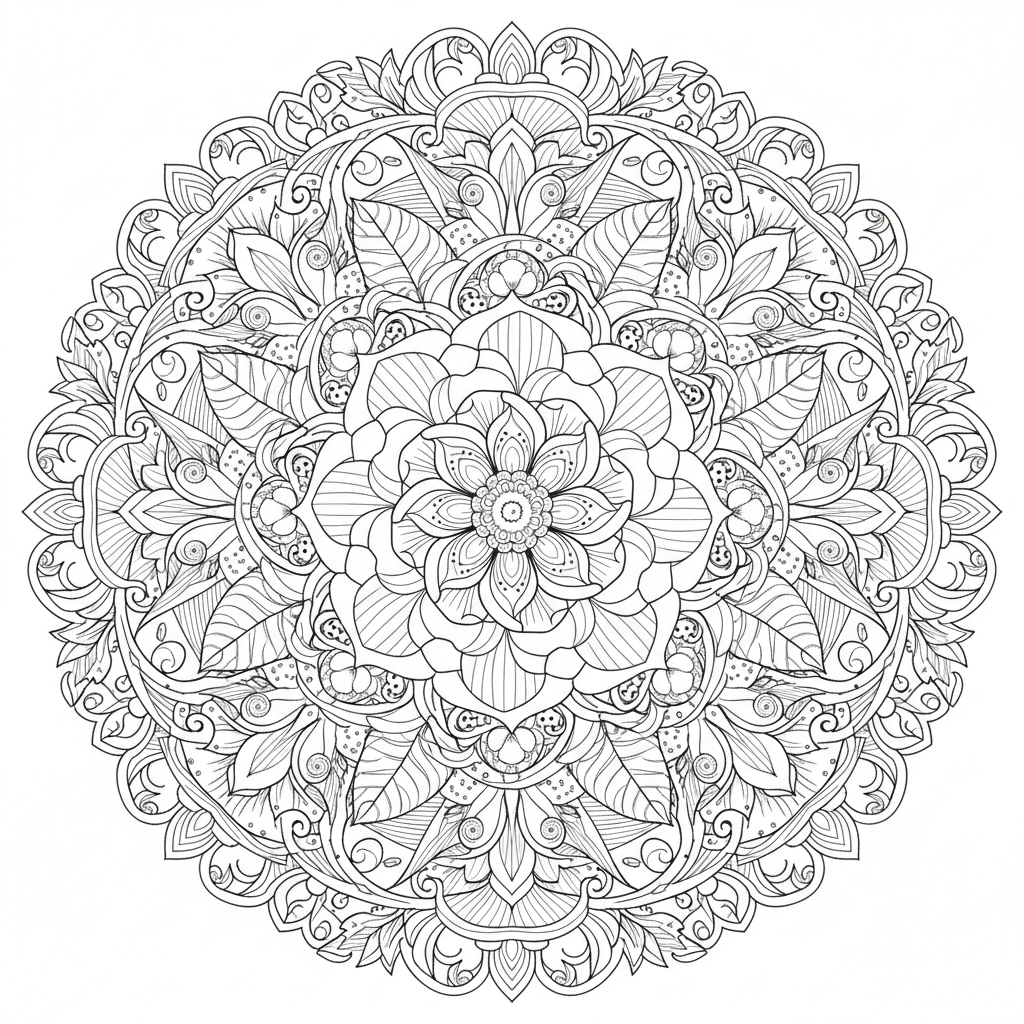 detailed floral mandala centered on coloring page