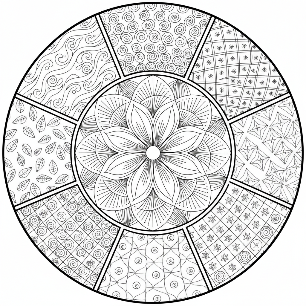 detailed mandala inspired by zentangle coloring page