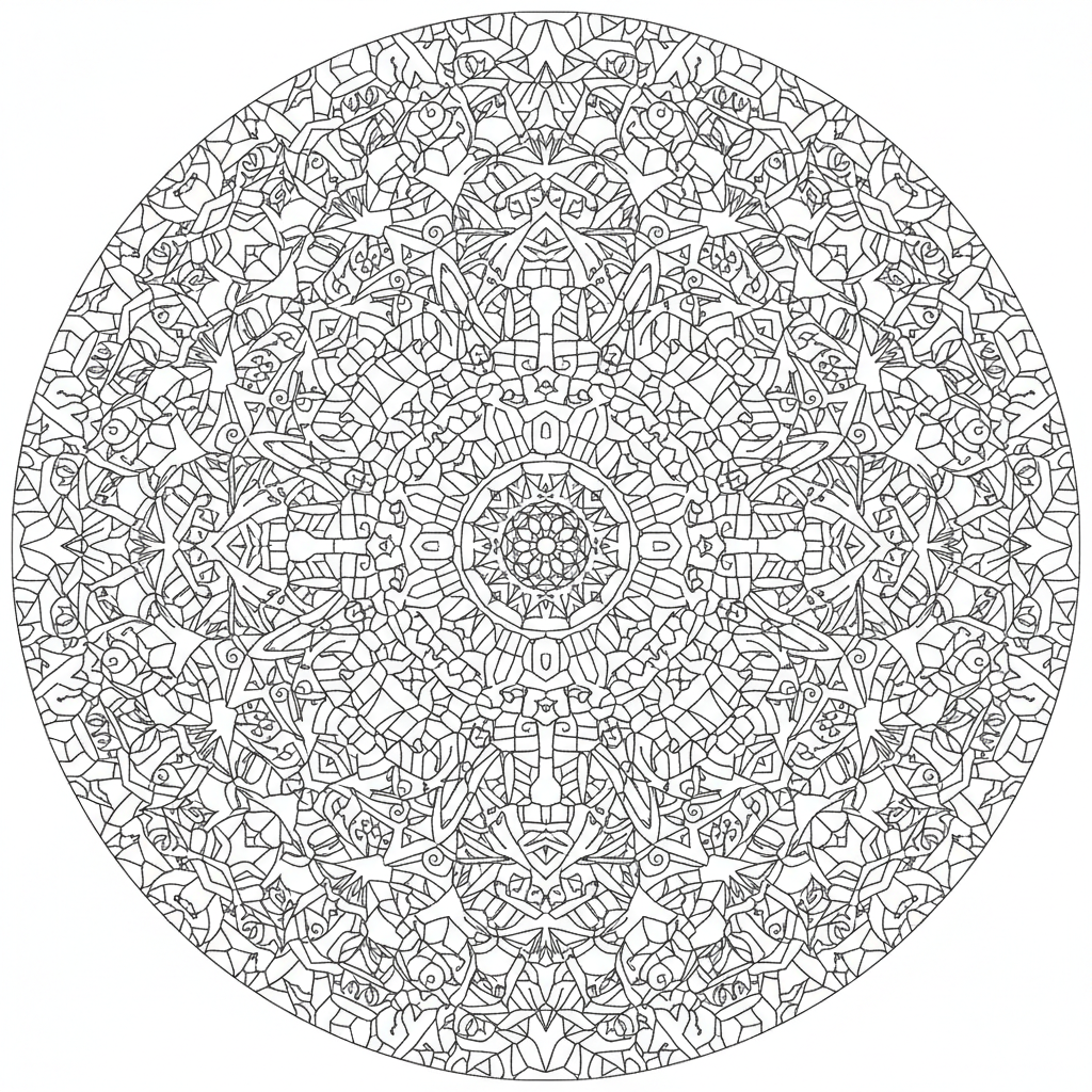 detailed mosaic tile mandala is coloring page