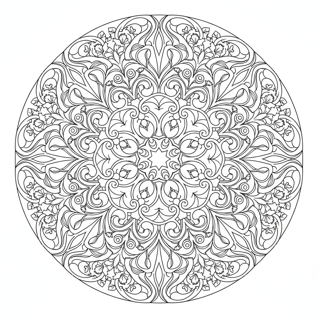 detailed nouveau floral mandala features coloring page