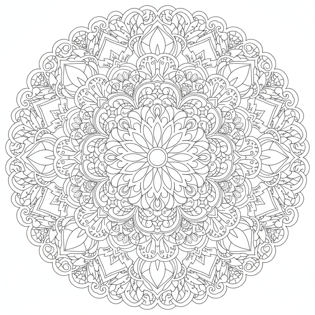 detailed symmetrical floral mandala adults coloring page