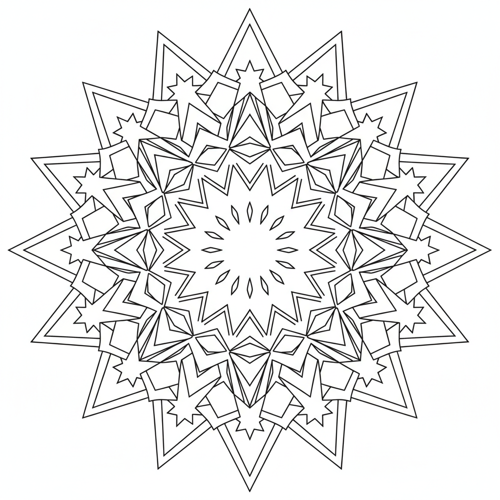 detailed symmetrical geometric pattern adults coloring page
