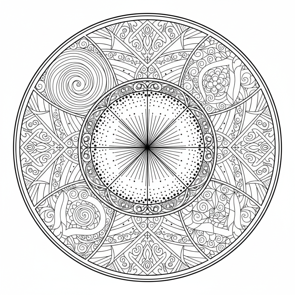 detailed zentangle inspired mandala circular coloring page