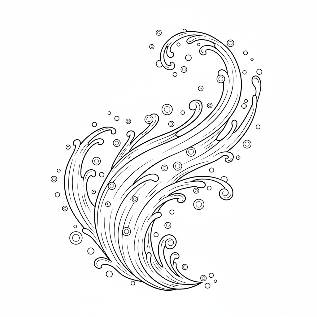 dynamic water splash with magical coloring page