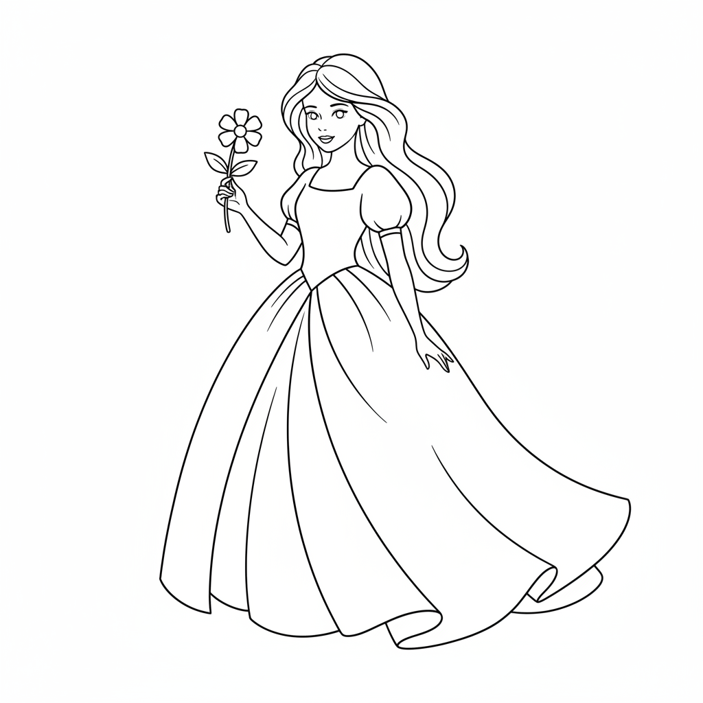 featuring princess holding single simple coloring page