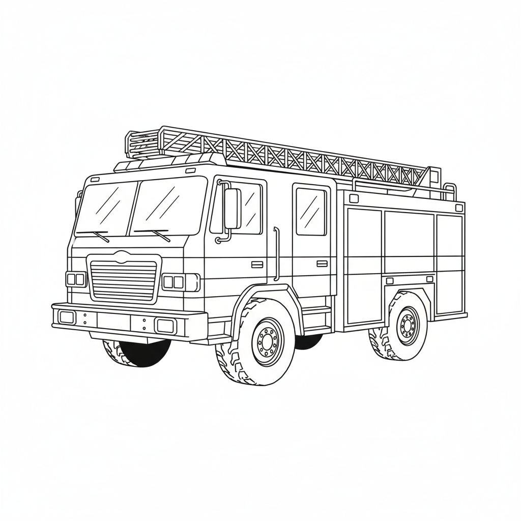 fire truck at degree three coloring page