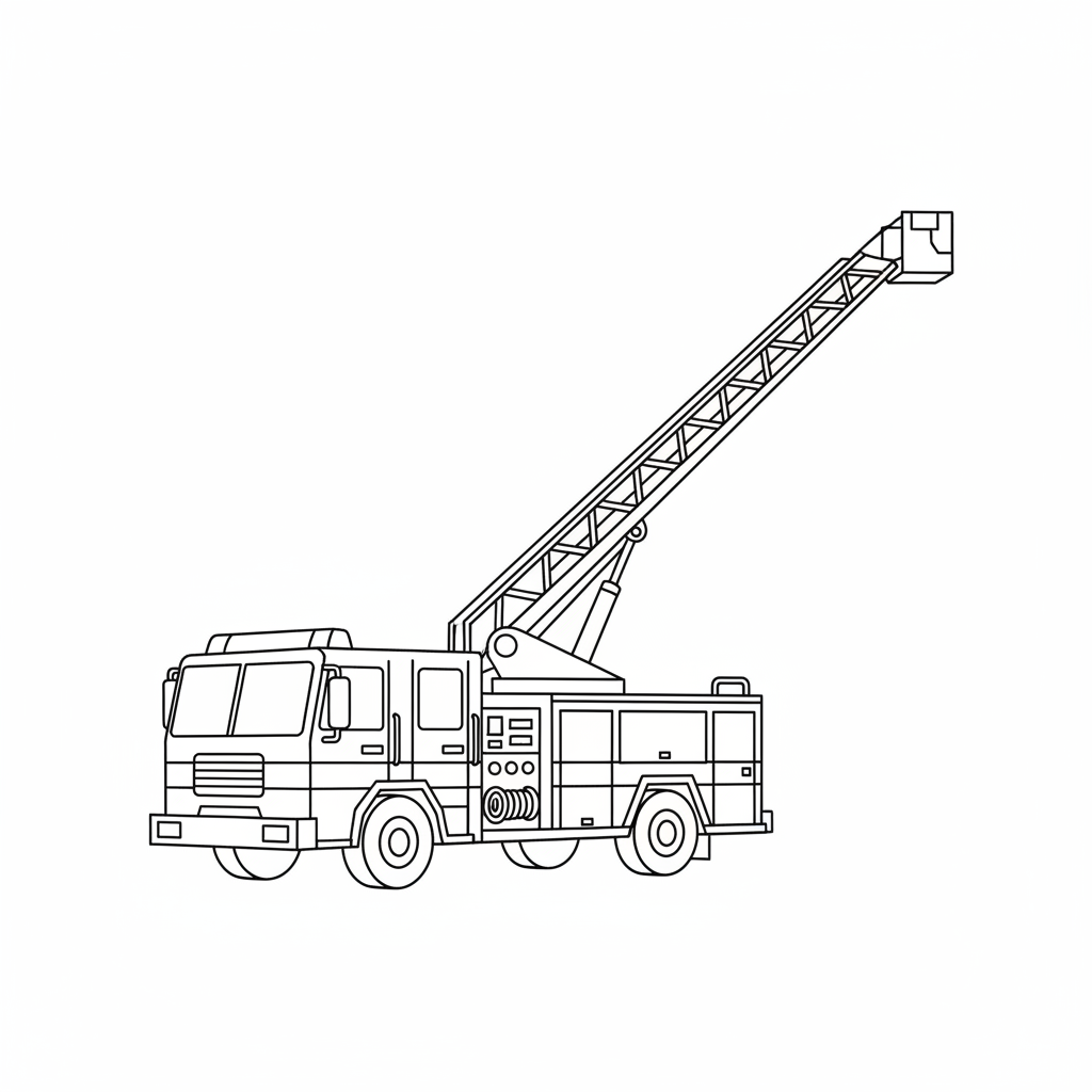 fire truck with its long coloring page