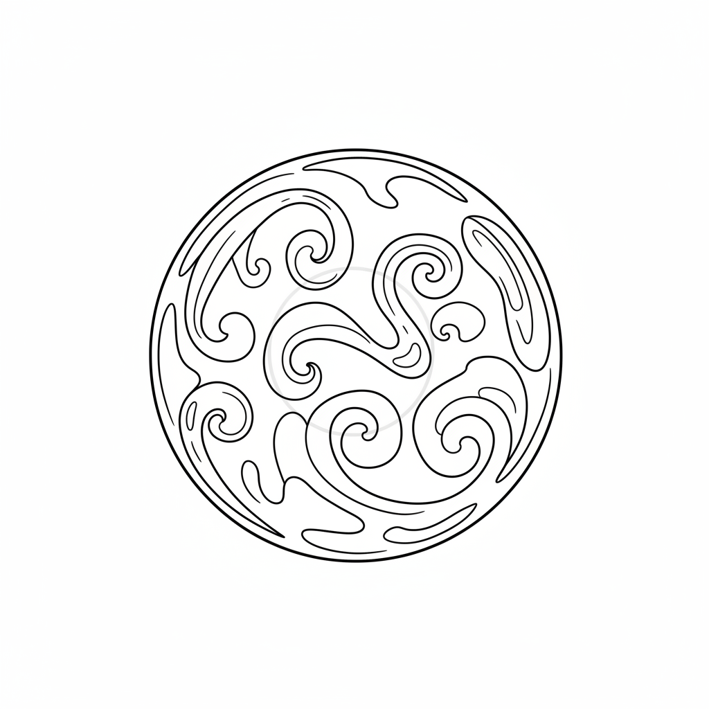 floating spherical orb of water coloring page