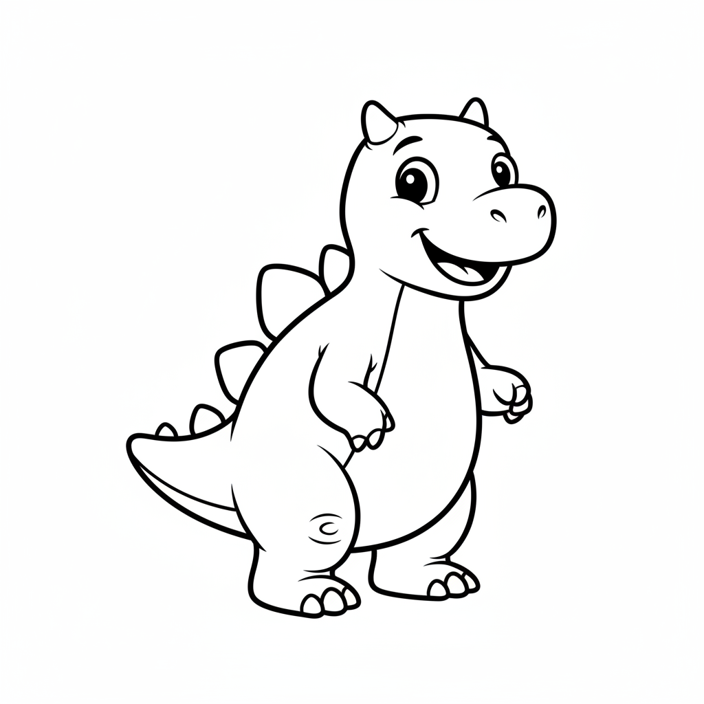 friendly cartoon dinosaur standing in coloring page