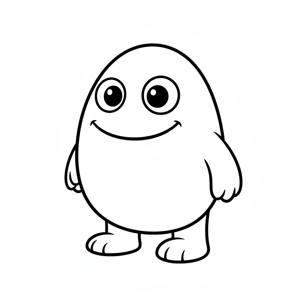 friendly monster with simple oval coloring page