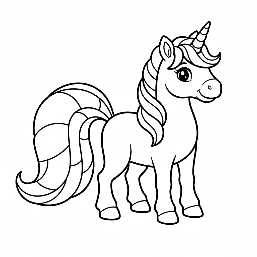 friendly unicorn in three quarter coloring page