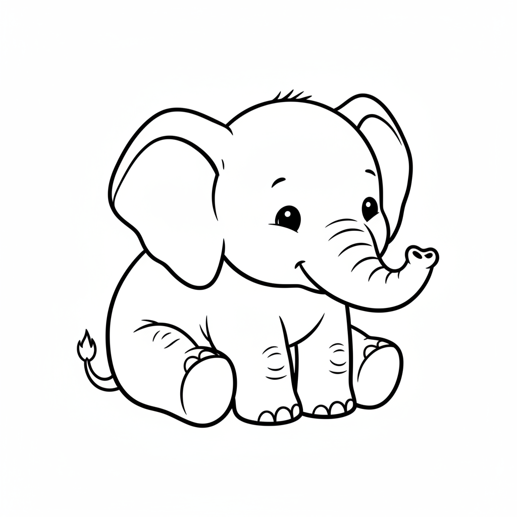 gentle baby elephant standing in coloring page