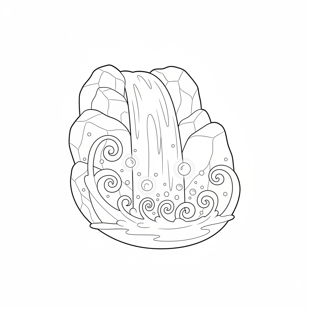 gentle waterfall with magical energy coloring page