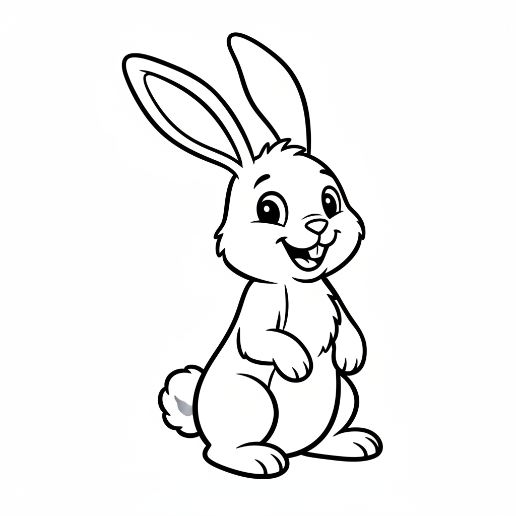 happy bunny sitting upright with coloring page