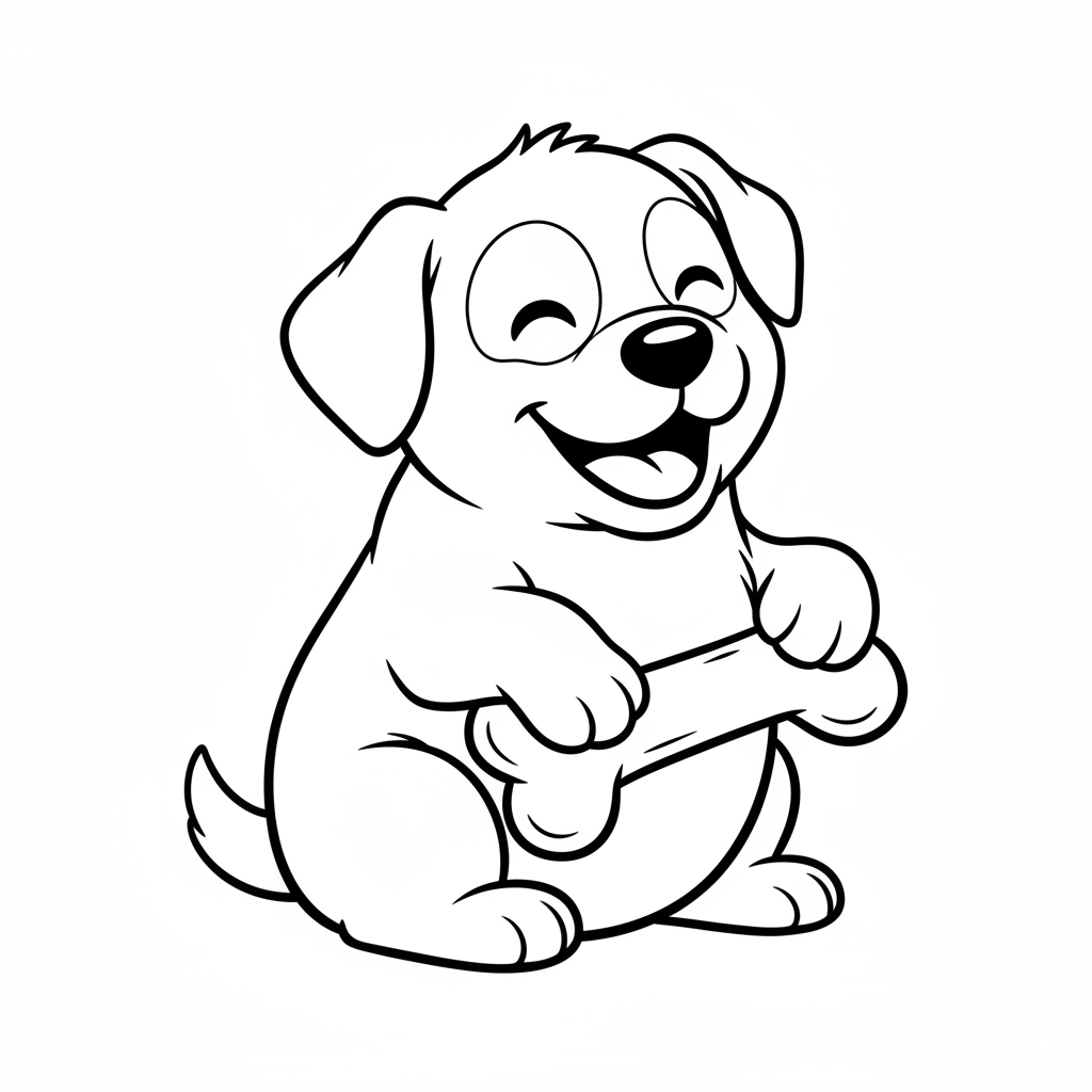 happy puppy sitting with simple coloring page