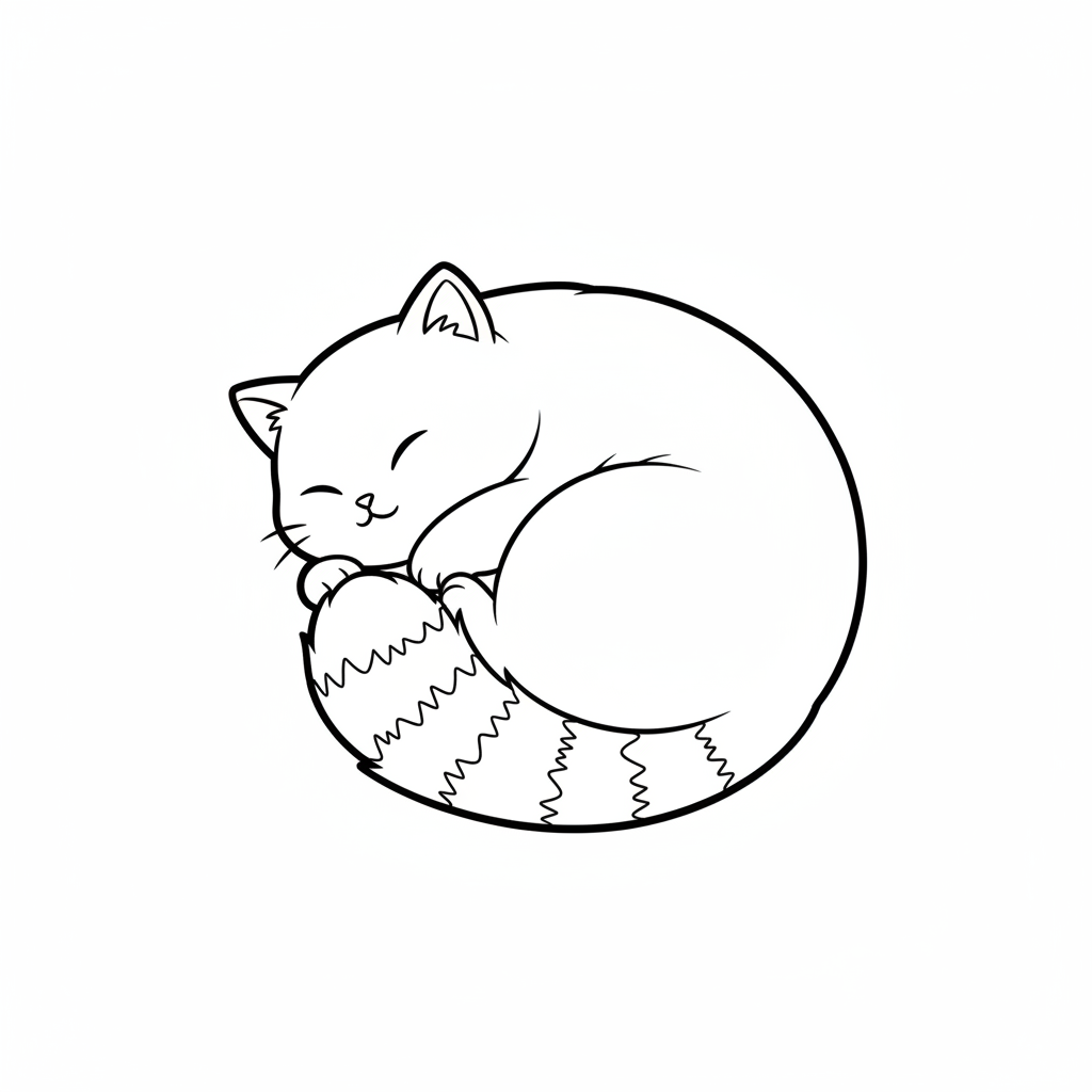 kawaii anime cat curled up coloring page